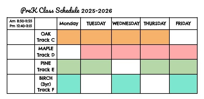 PreK class schedule